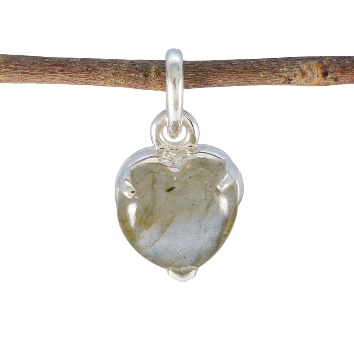 Florencia Delicate Gemstone Jewelry Heart Pendant Labradorite Grey Grey