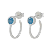 Inès Delicate Solitaire Earrings with Colorful Gemstone Blue Chalcedony Blue Stud