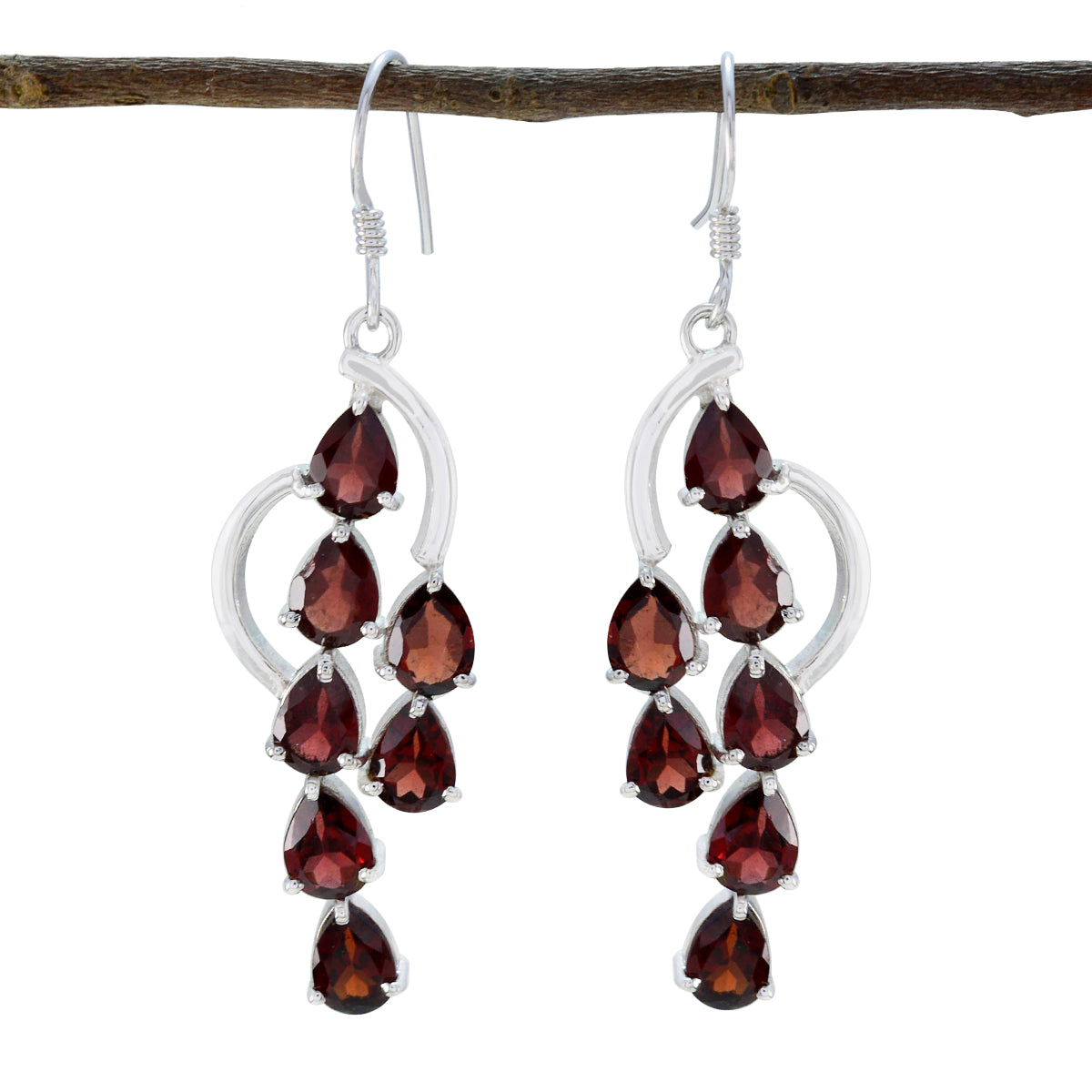 Amelia Edgy Dangle Earrings with Red Gemstones Garnet Red Dangle