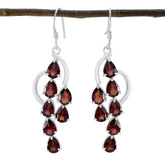 Amelia Edgy Dangle Earrings with Red Gemstones Garnet Red Dangle