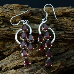 Amelia Edgy Dangle Earrings with Red Gemstones