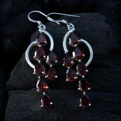 Amelia Edgy Dangle Earrings with Red Gemstones