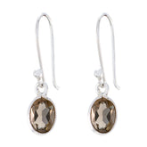Anna Edgy Dangle Earrings with Smoky Gemstone Smoky Quartz Brown Dangle