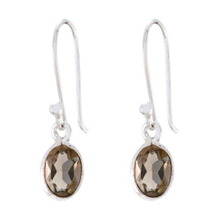 Anna Edgy Dangle Earrings with Smoky Gemstone Smoky Quartz Brown Dangle