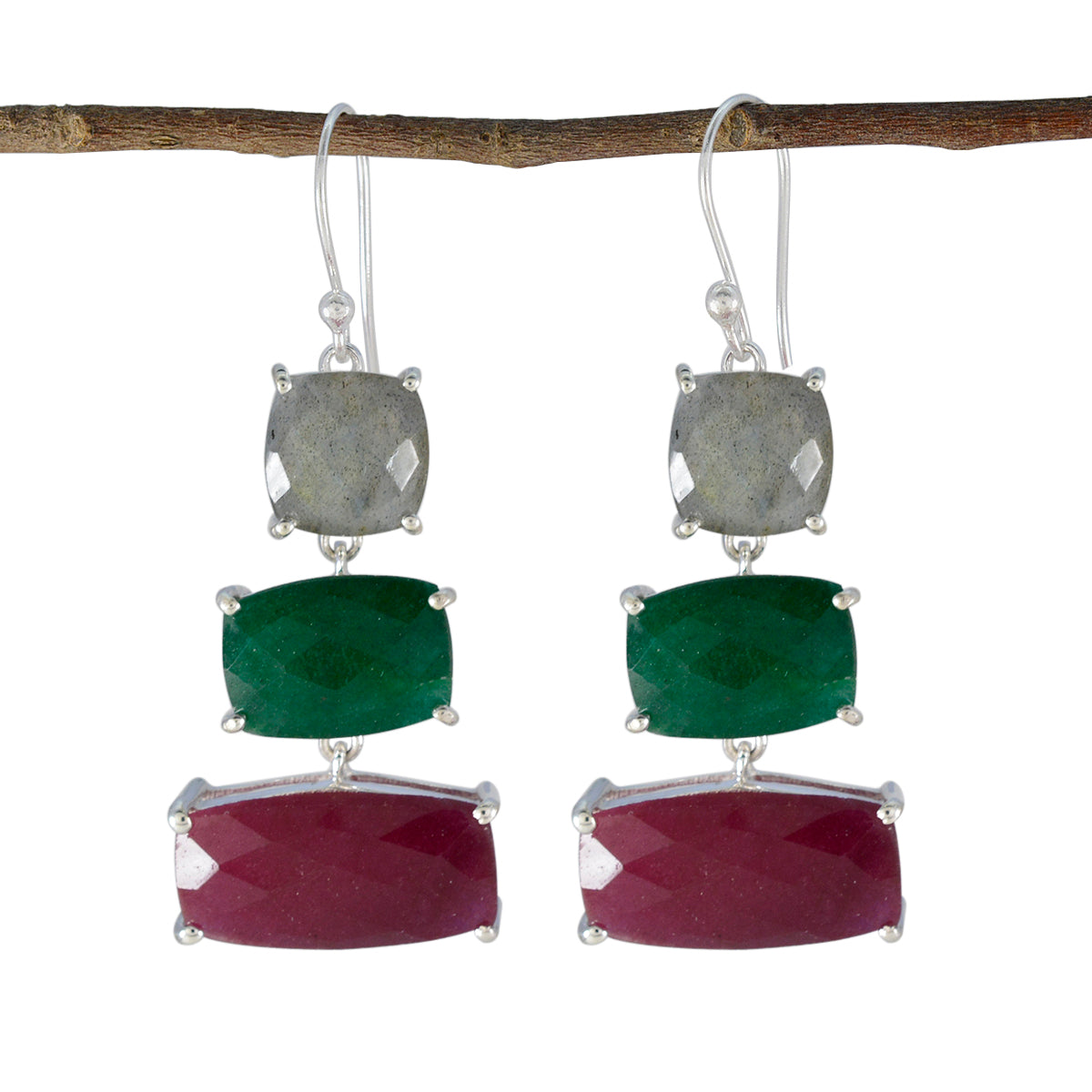 Julia Edgy Gemstone Earrings in Vibrant Colors Multi multicolor Dangle