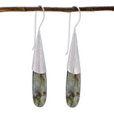 Min-seo Edgy Grey Solitaire Earrings for Modern Style Labradorite Gray Dangle