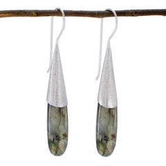 Min-seo Edgy Grey Solitaire Earrings for Modern Style Labradorite Gray Dangle