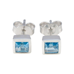 Ivana Elegant Blue Solitaire Earrings for Glam Style Blue Topaz Blue Stud