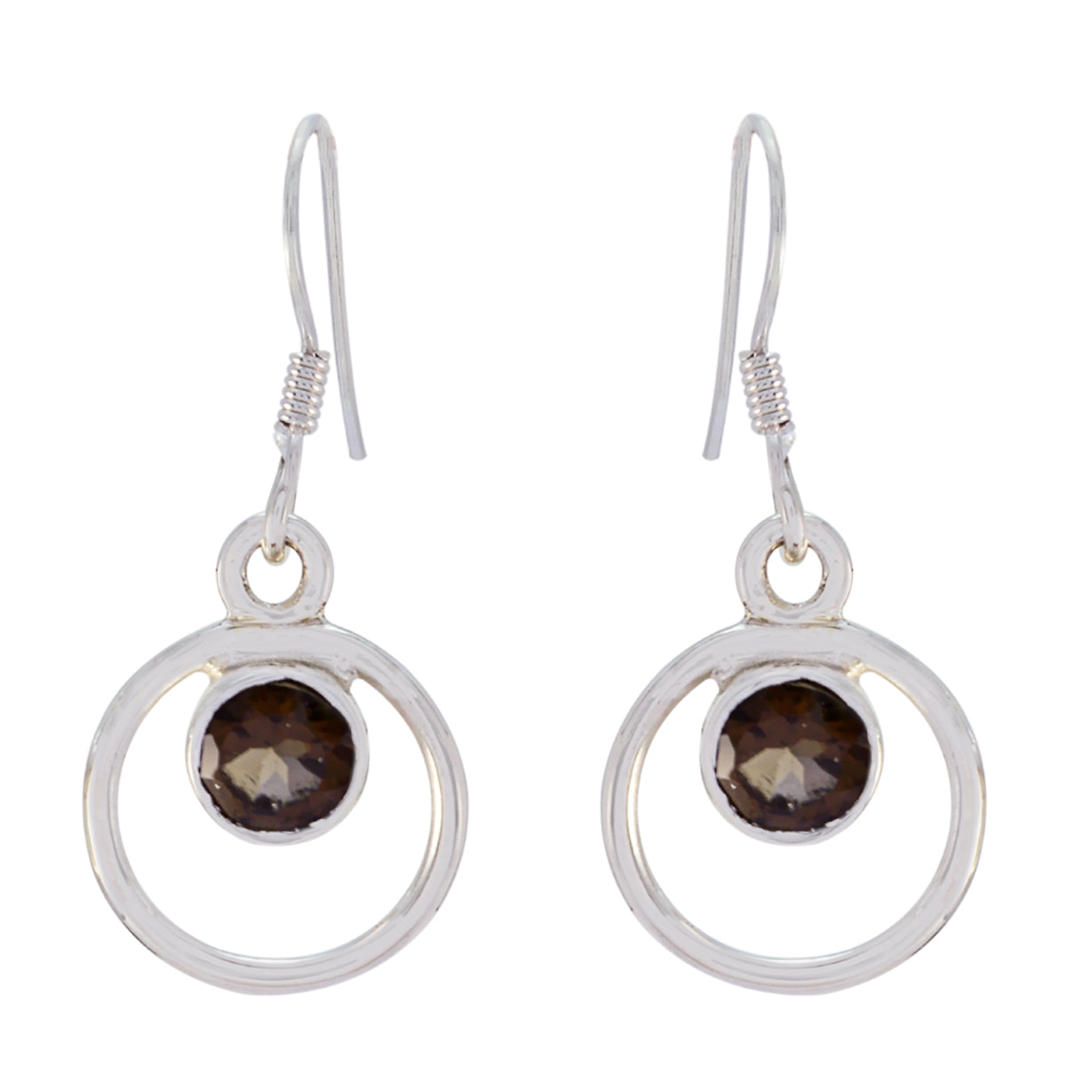 Mei Elegant Brown Dangle Earrings with Chic Silver Hoops Smoky Quartz Brown Dangle
