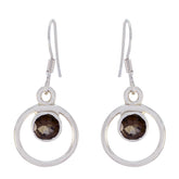 Mei Elegant Brown Dangle Earrings with Chic Silver Hoops Smoky Quartz Brown Dangle