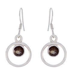 Mei Elegant Brown Dangle Earrings with Chic Silver Hoops Smoky Quartz Brown Dangle