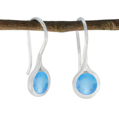Tereza Elegant Gemstone Earrings for Everyday Glam Blue Chalcedony Blue Dangle