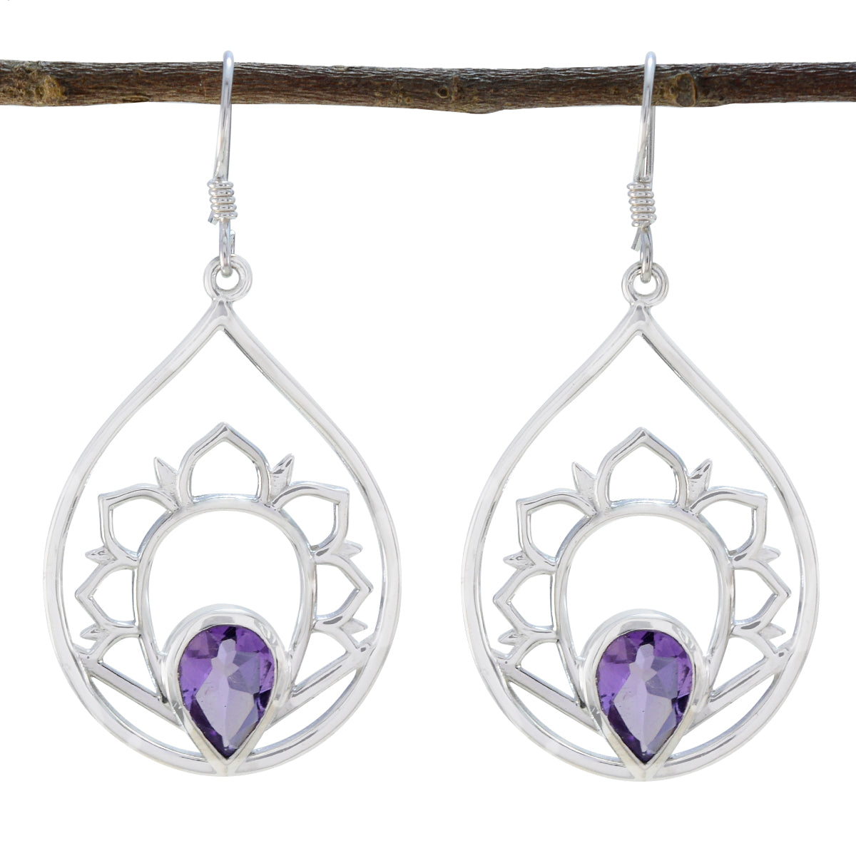 Mila Elegant Party Earrings India - Stylish Silver Design Amethyst Purple Dangle