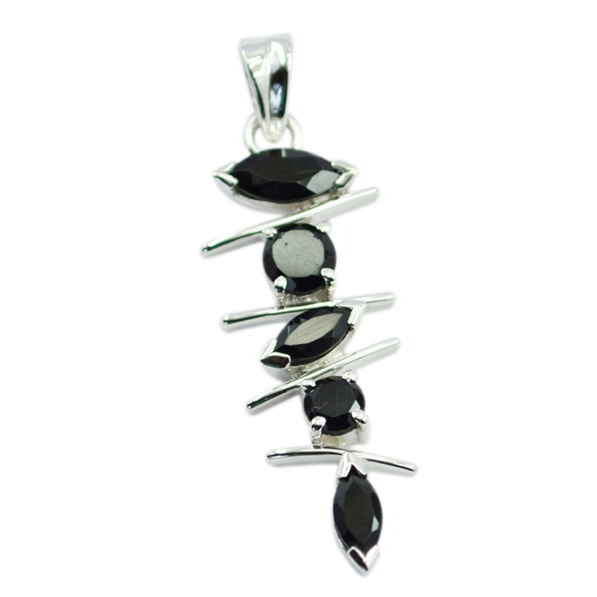 Ángeles Elegant Silver Pendant for Gifting with Black Stones Black Onyx Black Black