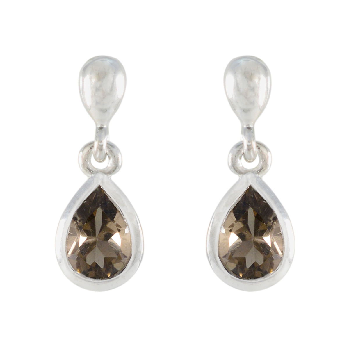 Yasmin Elegant Solitaire Stud Earrings in Silver Smoky Quartz Brown Stud