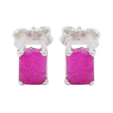 Ida Elegant Solitaire Stud Earrings with Pink Gemstones Indian Ruby Red Stud