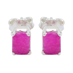 Ida Elegant Solitaire Stud Earrings with Pink Gemstones Indian Ruby Red Stud