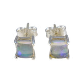 Mei Elegant Solitaire Stud Earrings in Silver Created Opal White Stud