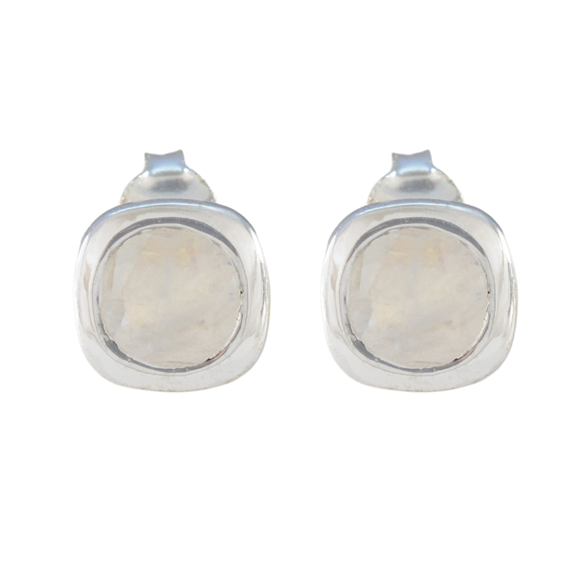 Maria Elegant Solitaire Stud Earrings in Silver Rainbow Moonstone White Stud