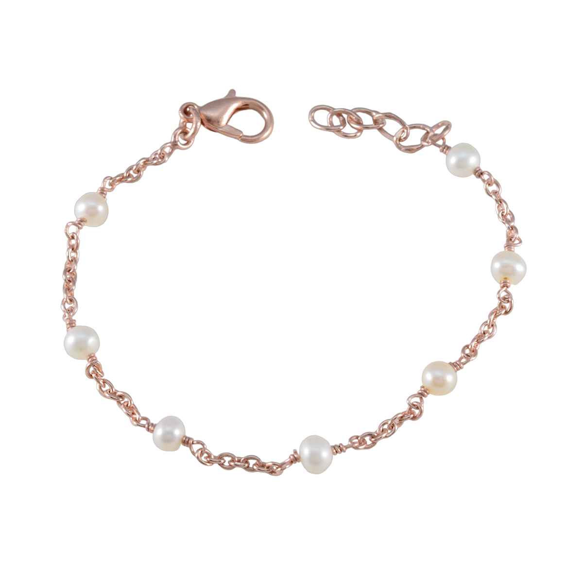Violet Elegant White Chain Bracelet with Pearl Accents Pearl White