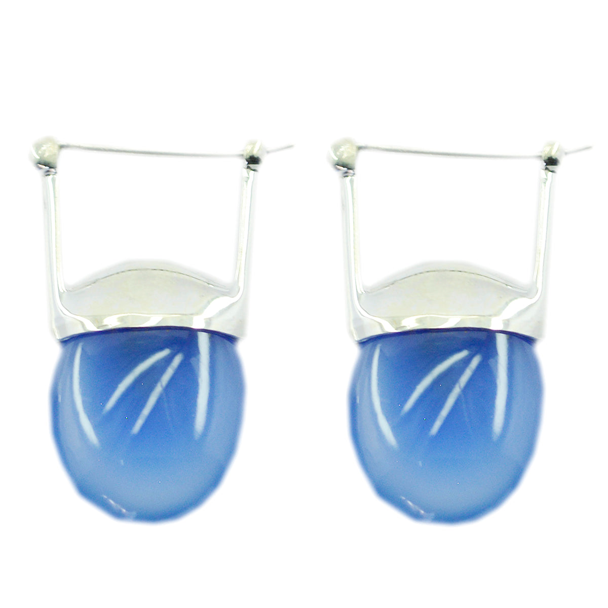 Elena Blue Solitaire Earrings - Stunning Everyday Glam Blue Chalcedony Blue Dangle