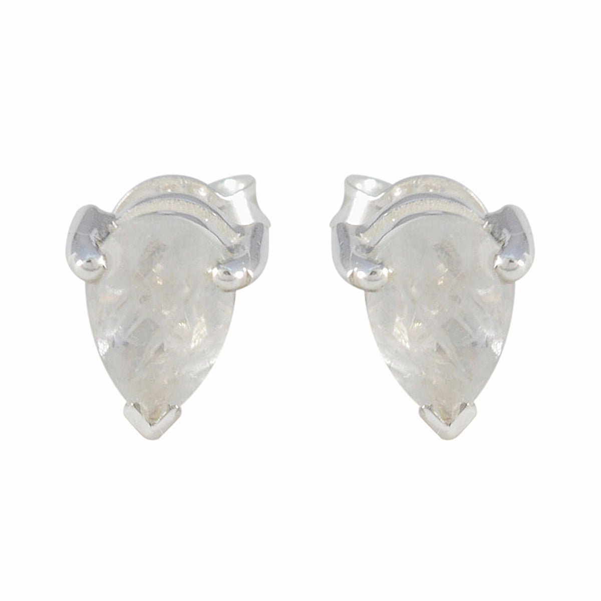 Elena White Solitaire Stud Earrings for Everyday Glam Rainbow Moonstone White Stud