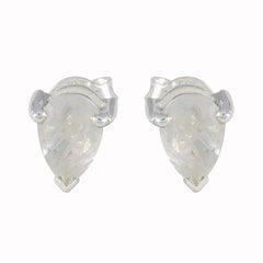 Elena White Solitaire Stud Earrings for Everyday Glam Rainbow Moonstone White Stud