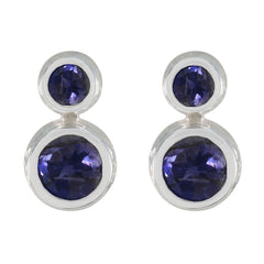 Eliza Blue Stud Earrings - Elegant Gemstone Jewelry Iolite Blue Stud