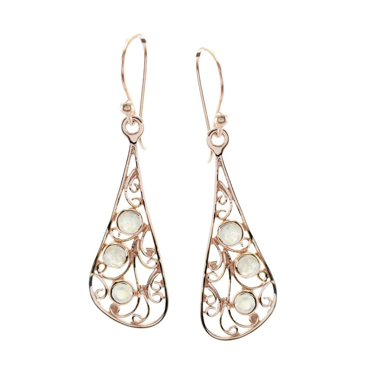 Eliza White Dangle Earrings - Stylish Gemstone Jewelry Rainbow Moonstone White Dangle