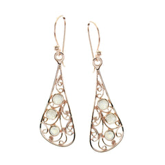 Eliza White Dangle Earrings - Stylish Gemstone Jewelry Rainbow Moonstone White Dangle