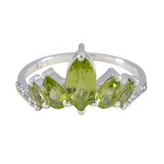 Wen silver band with marquise peridot stones arranged like a green gemstone crown ring for elegant everyday or formal wear