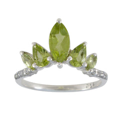 Wen green gemstone crown ring sterling silver band with marquise peridot stones and pave accents