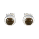 Emma Brown Solitaire Stud Earrings for Everyday Glam Smoky Quartz Brown Stud