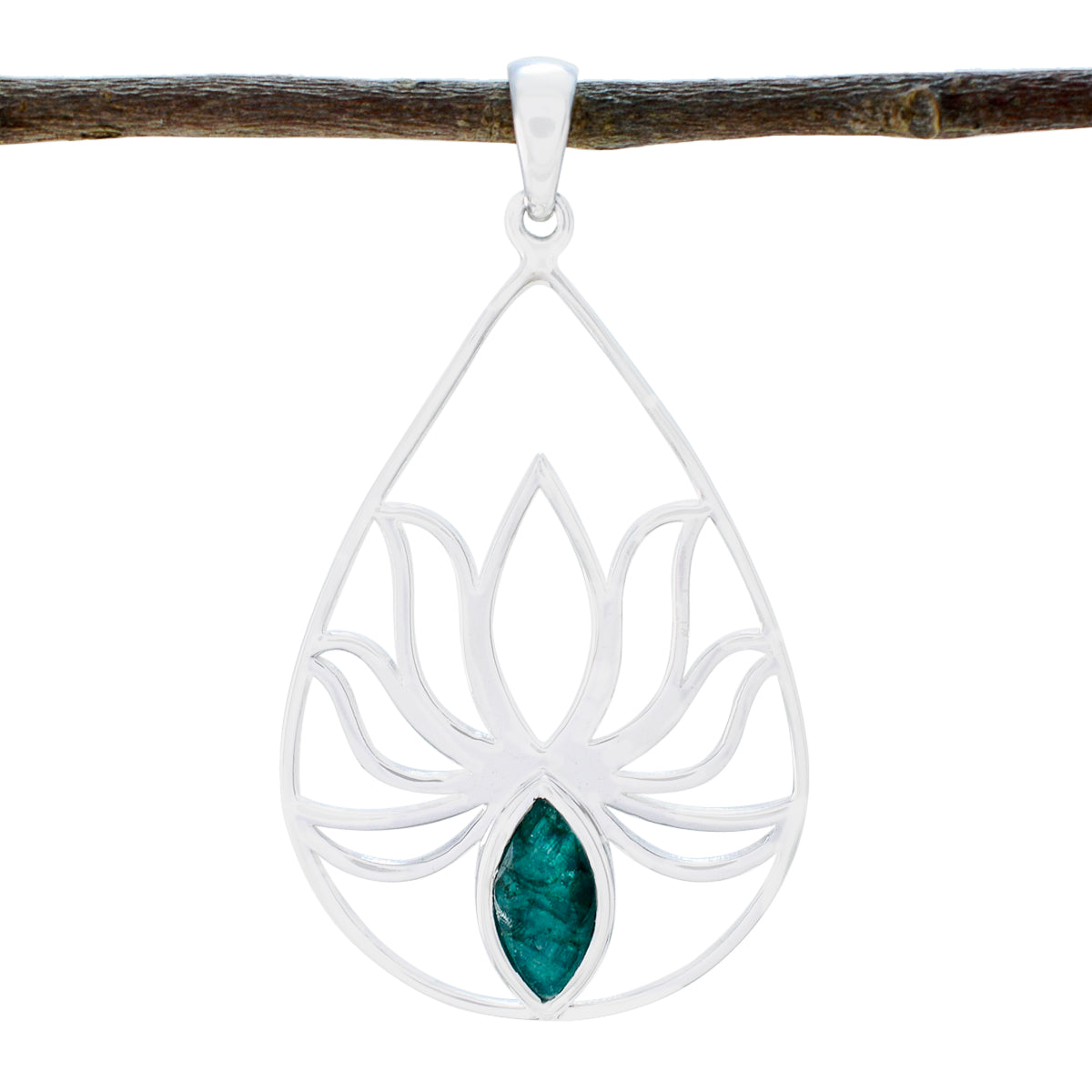 Emma Dainty Jewelry India Lotus Pendant with Gemstone Indian Emerald Green Green