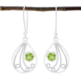 Emma Green Dainty Earrings in Silver with Gemstone Charm Peridot Green Dangle