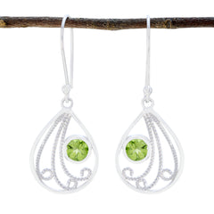 Emma Green Dainty Earrings in Silver with Gemstone Charm Peridot Green Dangle