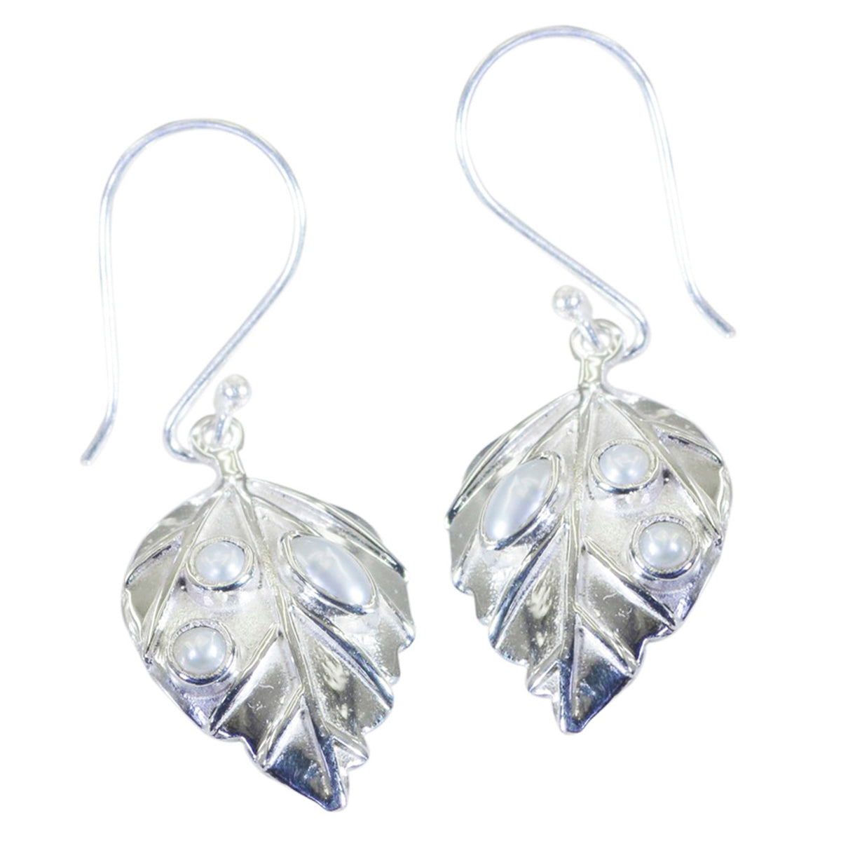 Emma Multiple Dangle Earrings - Elegant Leaf Design Pearl White Dangle