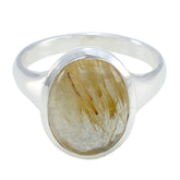Araya Ethnic Golden Solitaire Ring with Gemstone Rutile Quartz Yellow