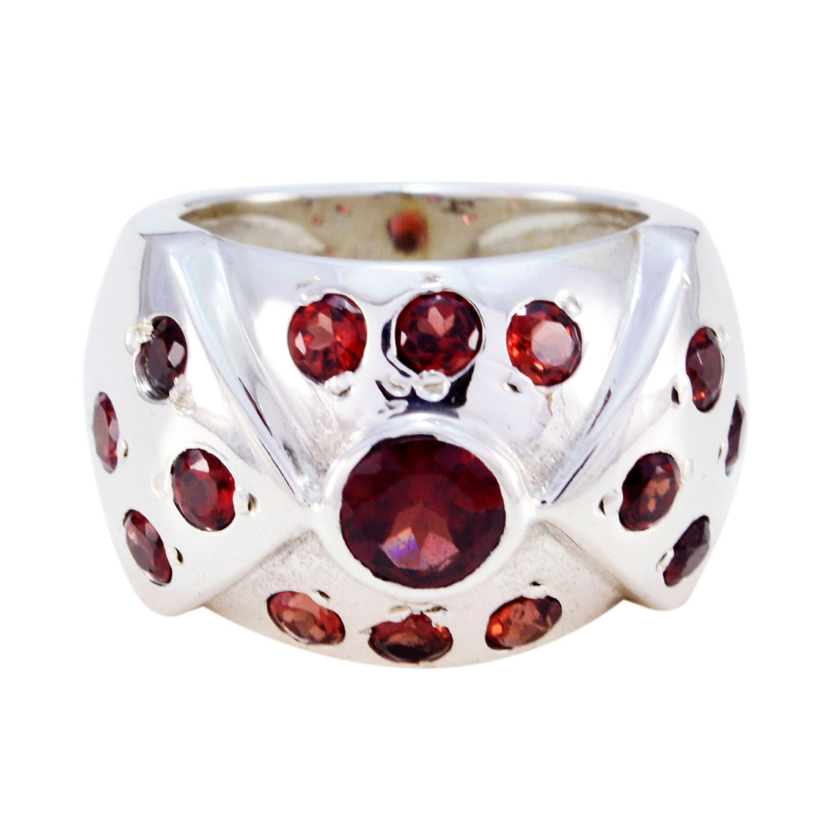 Ines silver ring featuring multiple red gemstones in an intricate design red gemstone ethnic ring