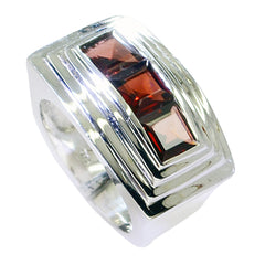 Katharina ethnic red gemstone ring with rectangular red stones set in wide silver band