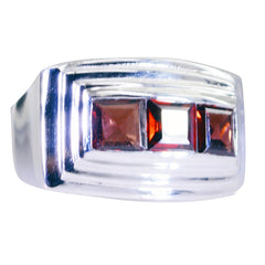 Katharina ethnic red gemstone ring with three square red stones set in silver band