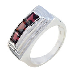 Katharina ethnic red gemstone ring with three rectangular red stones set in silver band