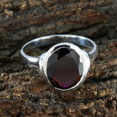 Greta Ethnic Red Solitaire Ring in Silver Tone