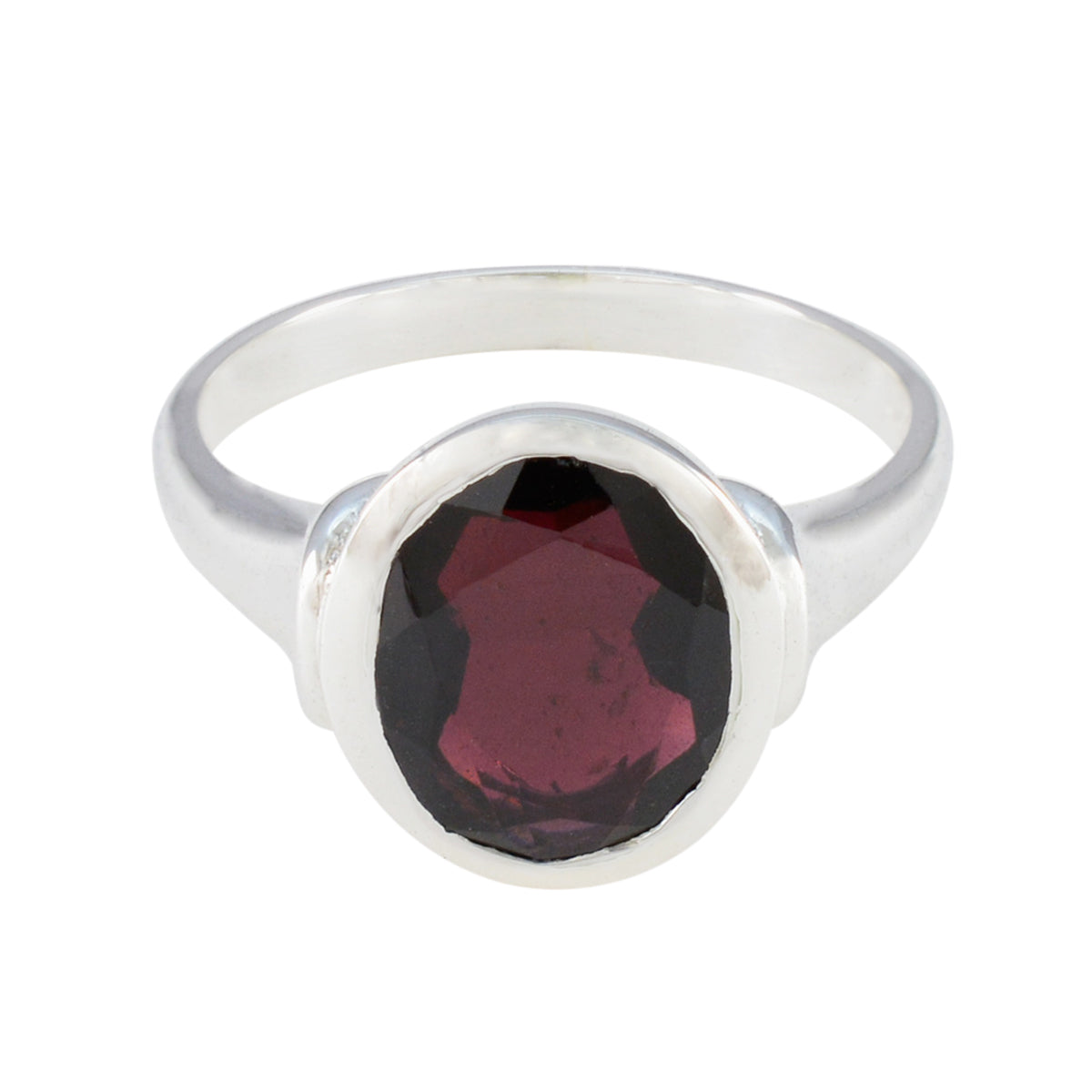 Greta Ethnic Red Solitaire Ring in Silver Tone Garnet Red