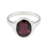 Greta Ethnic Red Solitaire Ring in Silver Tone Garnet Red