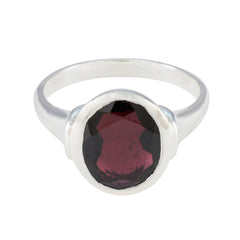 Greta Ethnic Red Solitaire Ring in Silver Tone Garnet Red