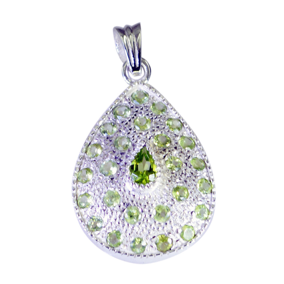Eva Green Heart Pendant with Sparkling Gemstones Peridot Green Green