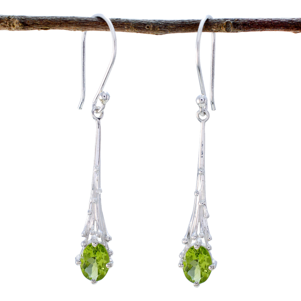 Eva Green Solitaire Earrings with Elegant Design Peridot Green Dangle