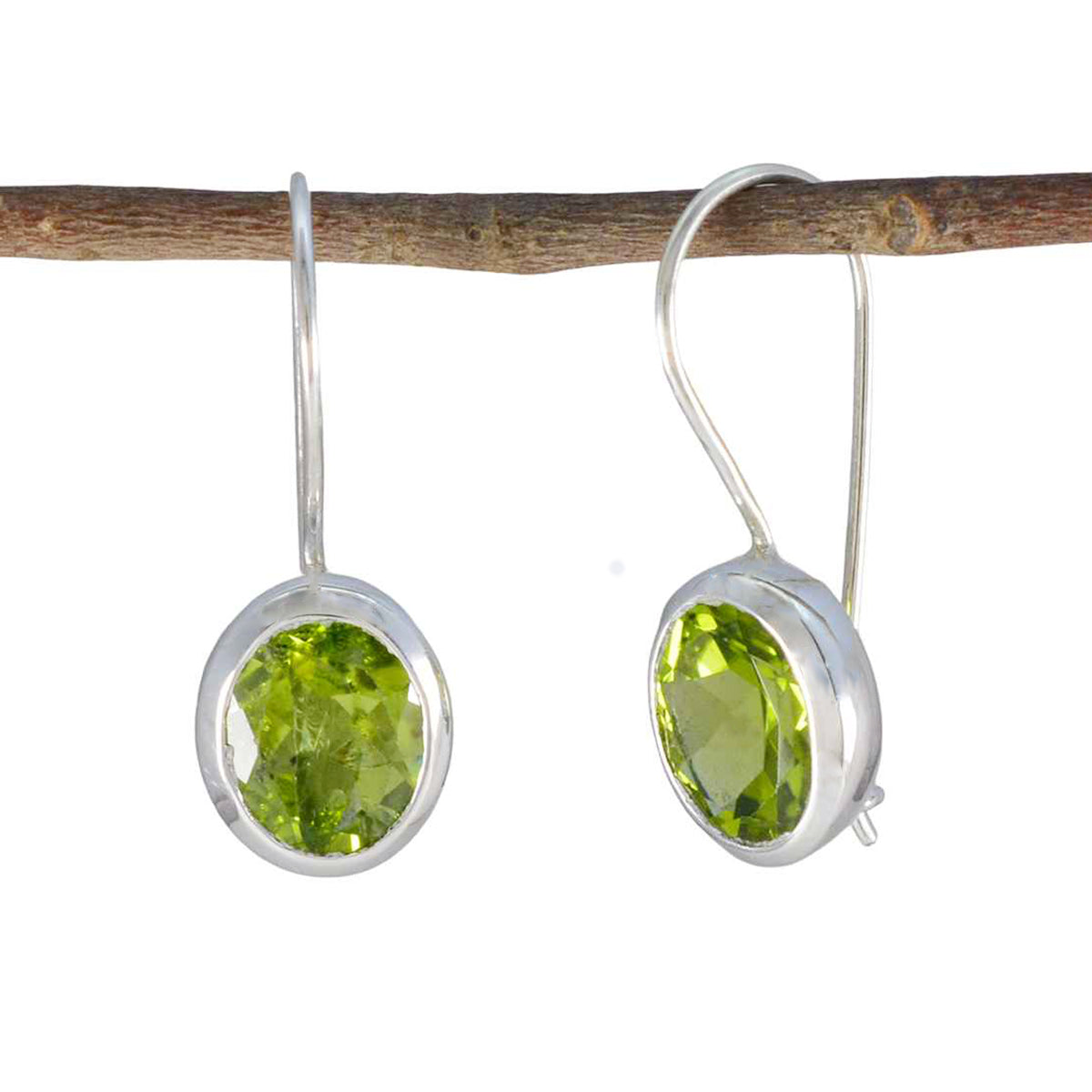 Eva Green Solitaire Earrings - Stunning Gemstone Design Peridot Green Dangle