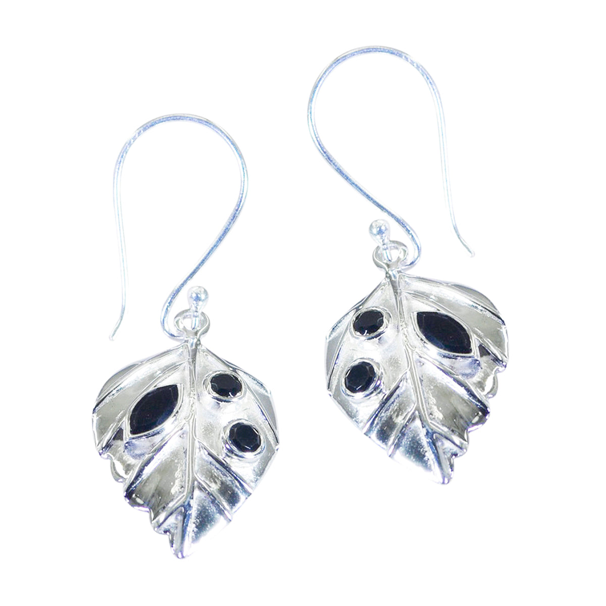 Chen Everyday Glam Earrings with Leaf Design Black Onyx Black Dangle